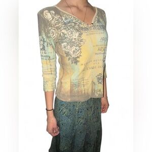 Y2K Floral Graphic V-Neck Top